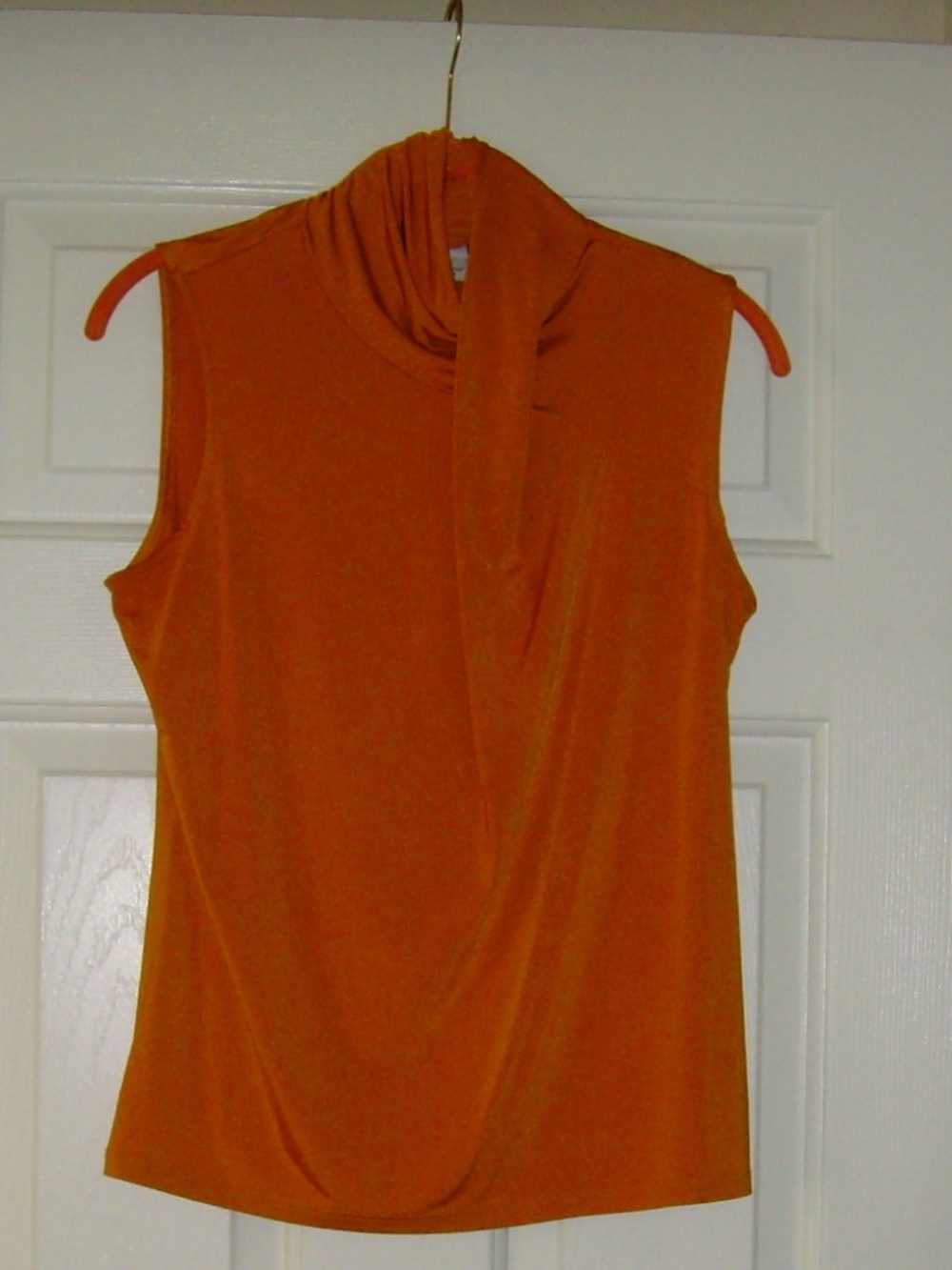 Worthington Petite Medium Stretch Cross Neck Sleeveless Pullover in Mustard